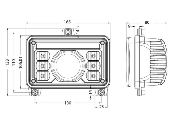 BULLBOY AGRILINE LED tālās / tuvās gaismas lukturis (Valtra, New Holland)  60W - Image 2