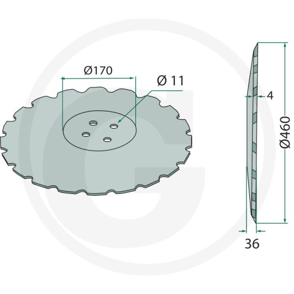 Disks Ø 460 x 4 mm, ieliekts, robots XL035 AMAZONE disku ecēšām