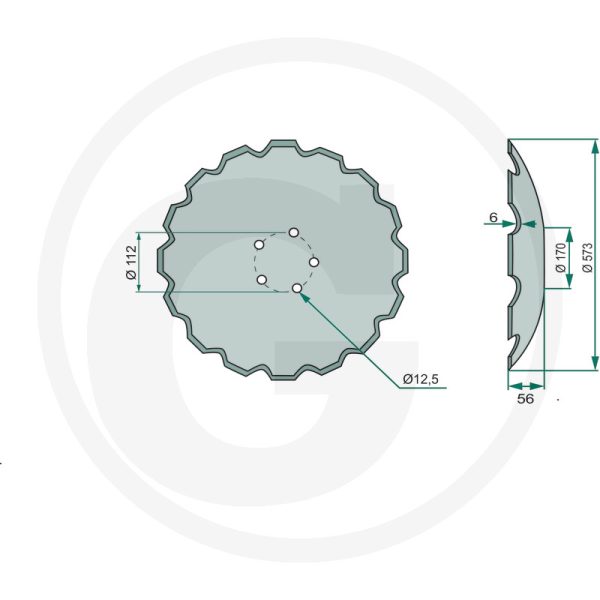 Disks Ø 573 x 6 mm, ieliekts, robots RF2931797 KVERNELAND disku ecēšām