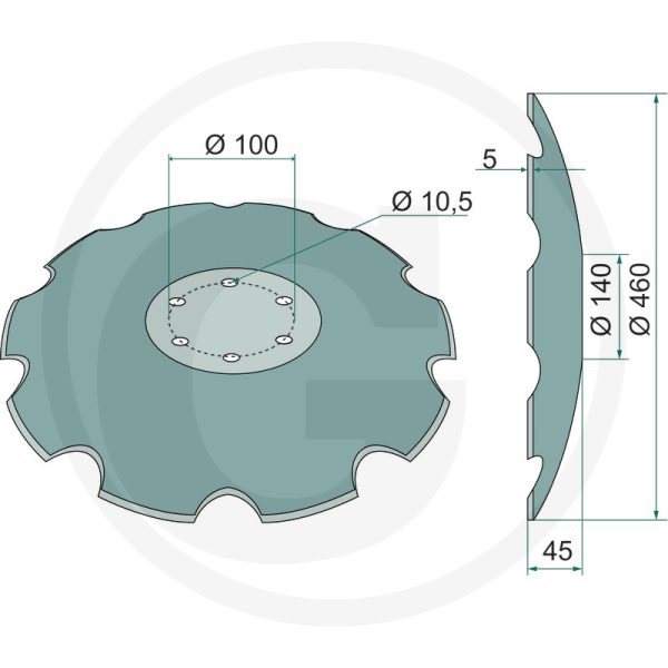 Disks Ø 460 x 5 mm, ieliekts, robots 3490471 LEMKEN disku ecēšām