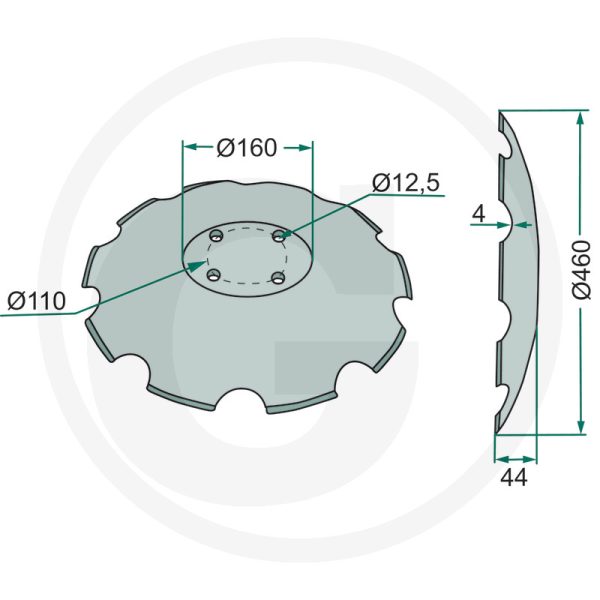 Disks Ø 460 x 4 mm, ieliekts, robots XL034 AMAZONE disku ecēšām