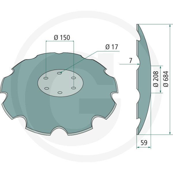 Disks Ø 684 x 7 mm, ieliekts, robots 00311081 HORSCH disku ecēšām