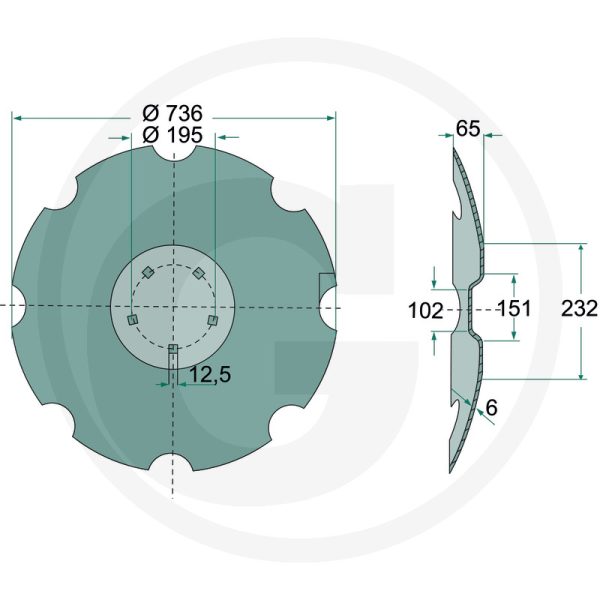 Disks Ø 736 x 6 mm, ieliekts, robots 34910017 LEMKEN disku ecēšām