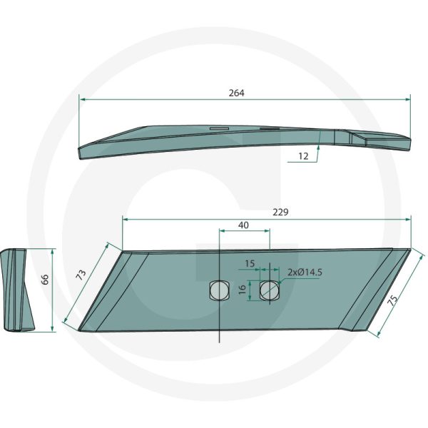 Kalts labā puse 12mm 053090 KVERNELAND arklam